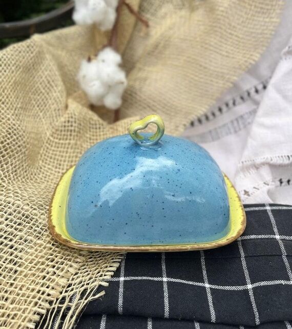 Handmade Ceramic Butter Dish with Lid | Rusti...