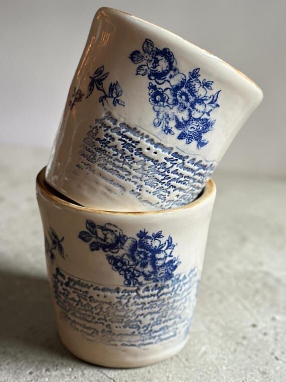 Handmade Blue Floral Ceramic Espresso Cup –...