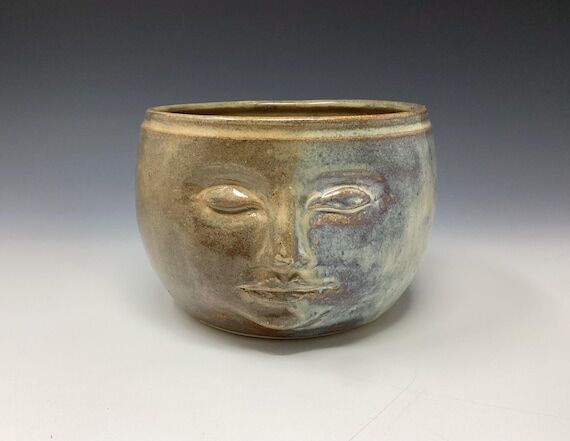 Handmade Ceramic Head Vase: Beige Blue Brown ...