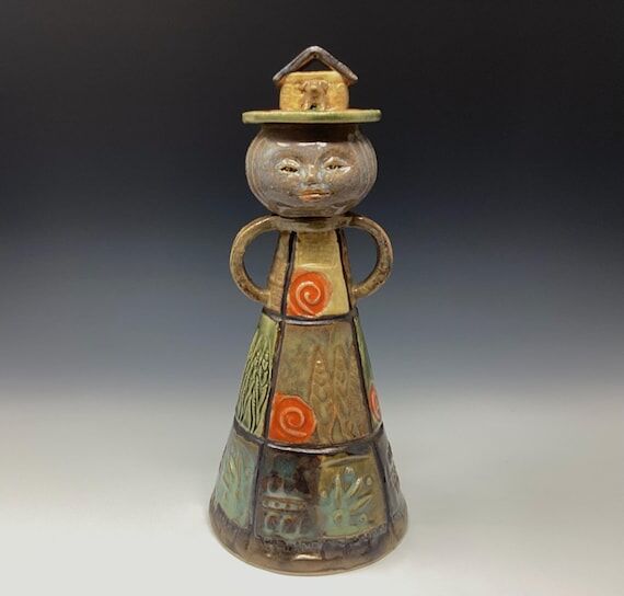 Handmade Ceramic Lady Figure Vase with House ...