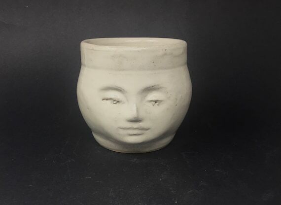 White Ceramic Head Vase: Handmade Face Potter...