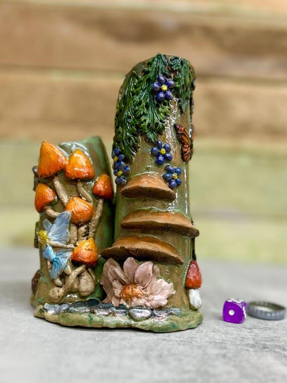 Hand-sculpted Stoneware Fairy Garden Trio Vas...