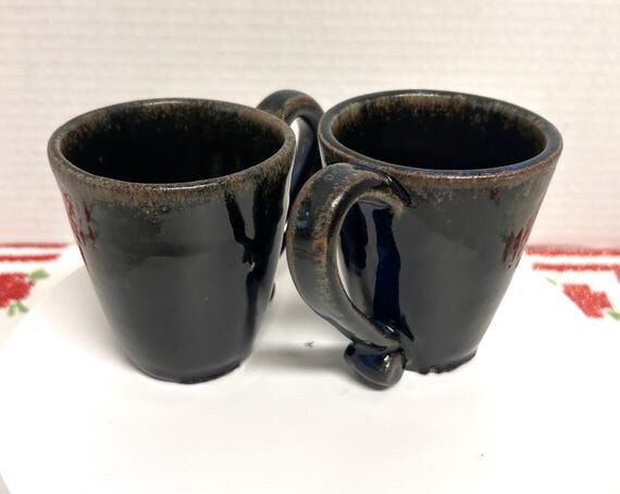 Vintage black glaze studio art pottery stonew...
