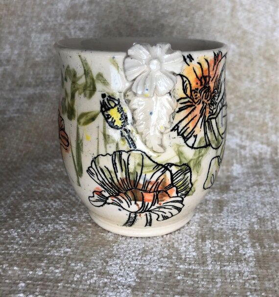 Stemless Tea/Wine Poppy Flower Cup-white high...
