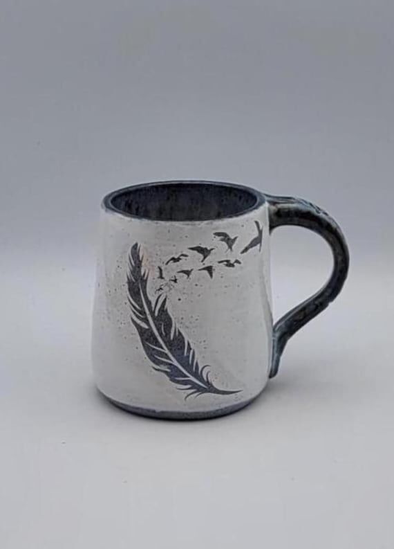 Porcelain Mug with Feather and Birds...