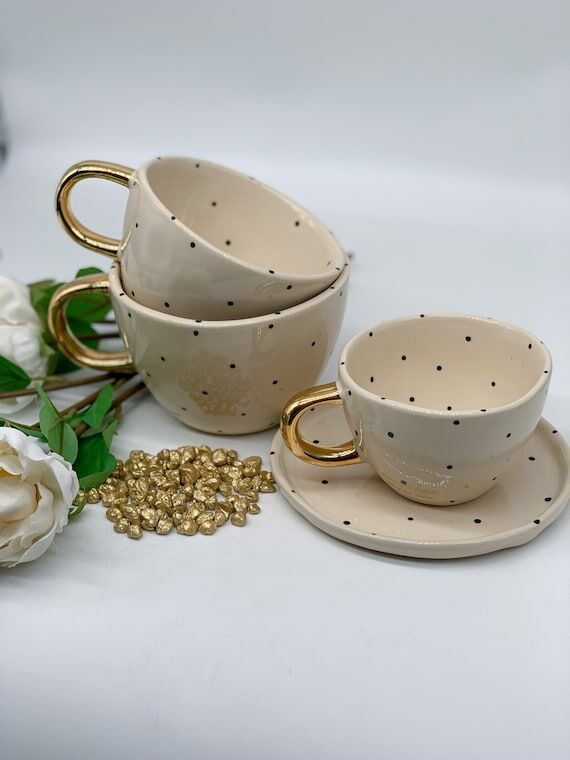 12k Gold Ceramic Coffee Cup: Beige Mug with B...