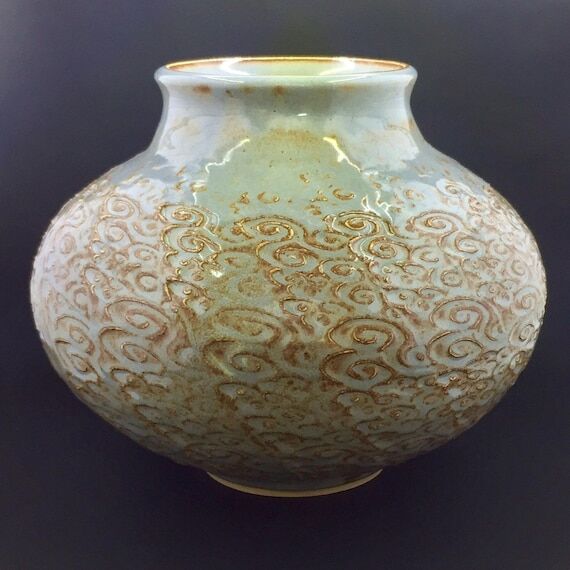 Handmade Ceramic Textured Vase in Light Blue ...