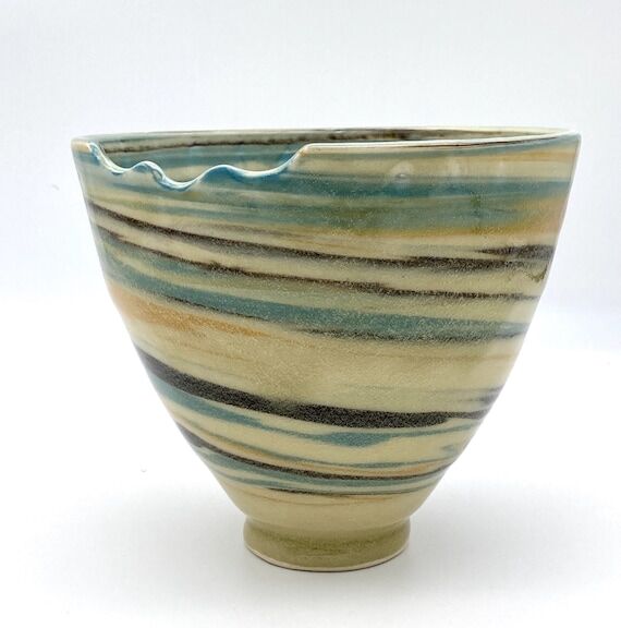 Marbled High Bowl | Multicolored Orange Blue ...