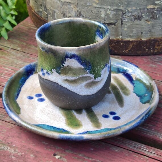 Handmade Stoneware Cup and Saucer, Ceramic Br...