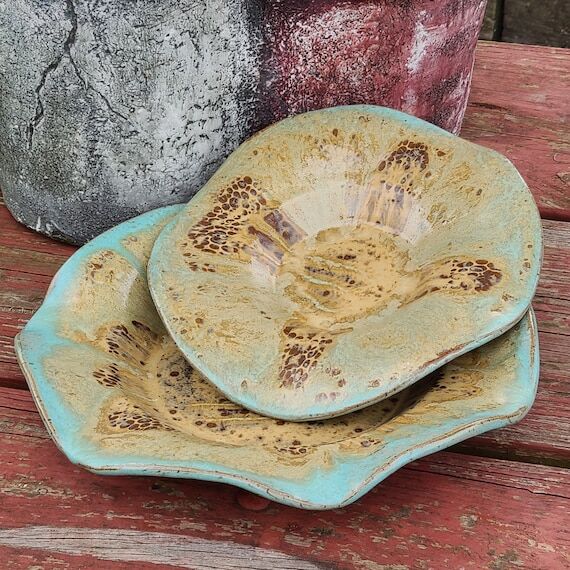 Handmade Ceramic Pasta Bowl Set, Speckled Sto...