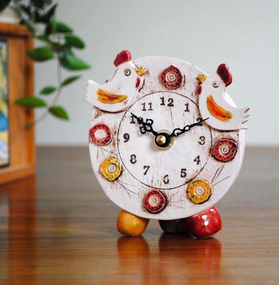 Handmade Ceramic Chicken Clock: Quirky Farmho...