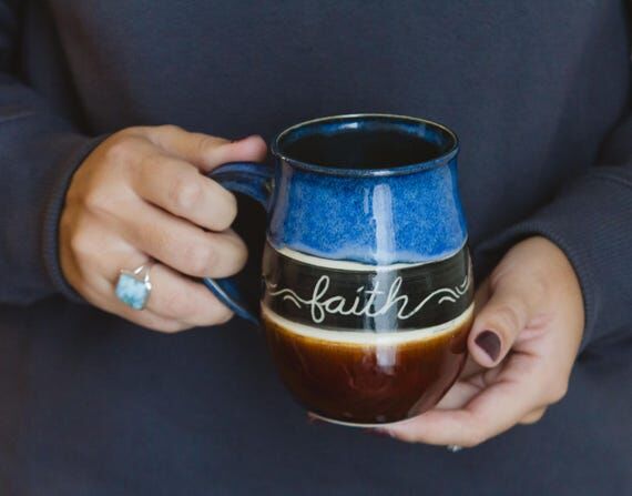 Faith pottery mug, handmade coffee mug, inspi...