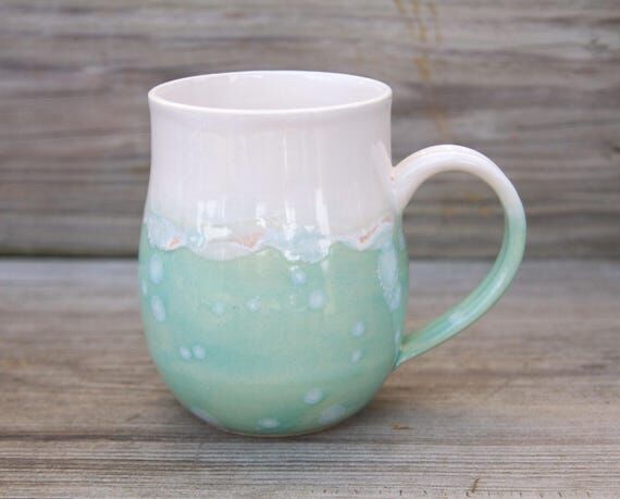 Mint and white, rustic pottery, handmade coff...