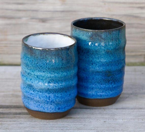tumbler blue pottery for cold or warm beverag...