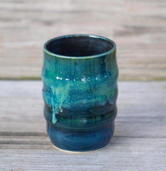 blue green tumbler handmade pottery gift for ...