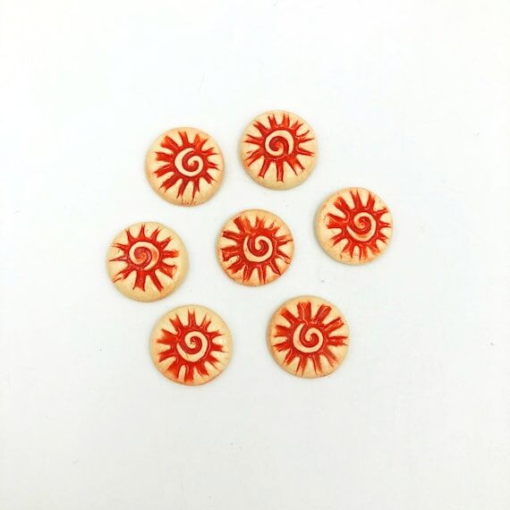 Handmade Ceramic Button: Orange Spiral Sunbur...