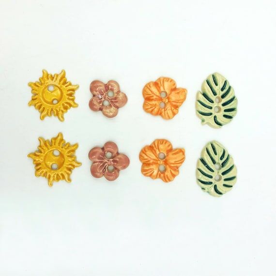 Handmade Stoneware Buttons: Leaf, Flower, Sun...