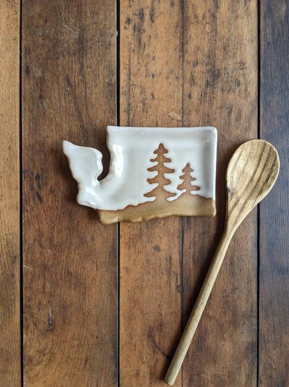 Handmade WA Pottery Spoon Rest: Washington St...