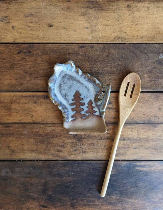 Handmade Wisconsin Pottery Spoon Rest: Tree D...