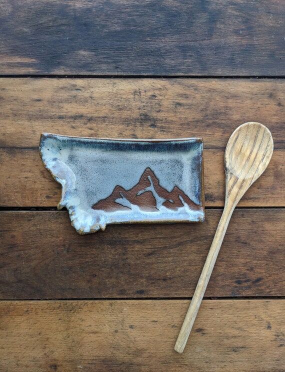 Handmade Montana Pottery Spoon Rest: Mountain...