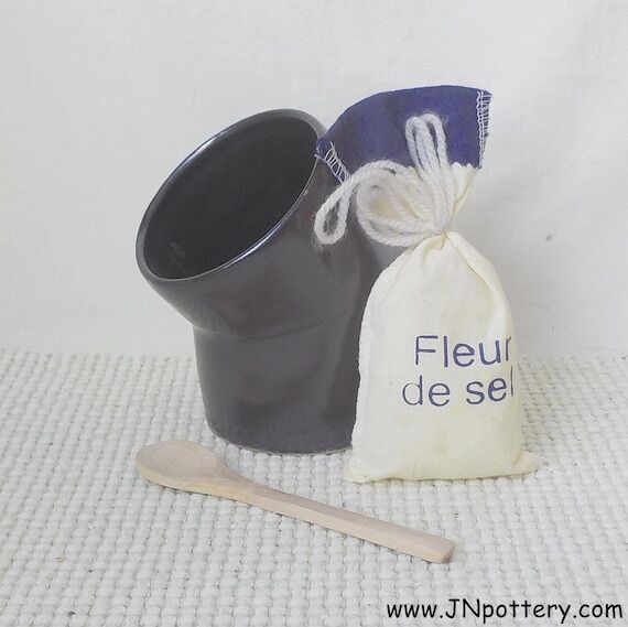 Ceramic Salt Cellar Satin Black Open Stone...