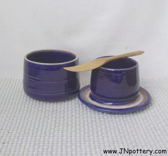 Stoneware Butter Keeper Deep Blue Wheel Throw...