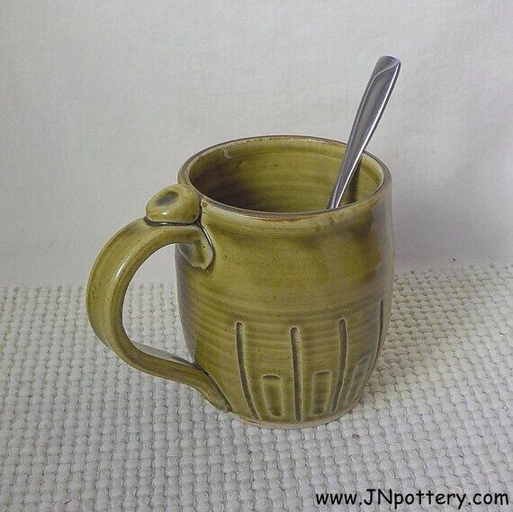 Ceramic Mug Golden Amber Brown Celadon Stone...