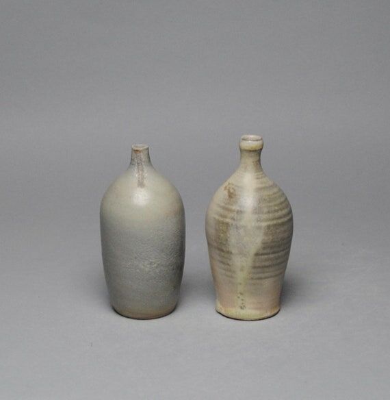 Handmade Clay Bud Vase Set, Wood-Fired Potter...