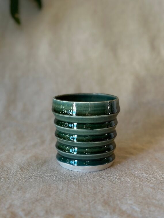 9oz Handmade Emerald Green Pottery Cup...