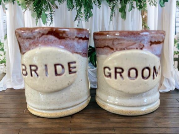 Handmade Stoneware Bride and Groom ceramic sh...