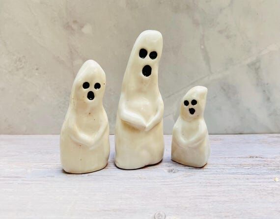 Handmade Ceramic Ghost Family – Set of 3...