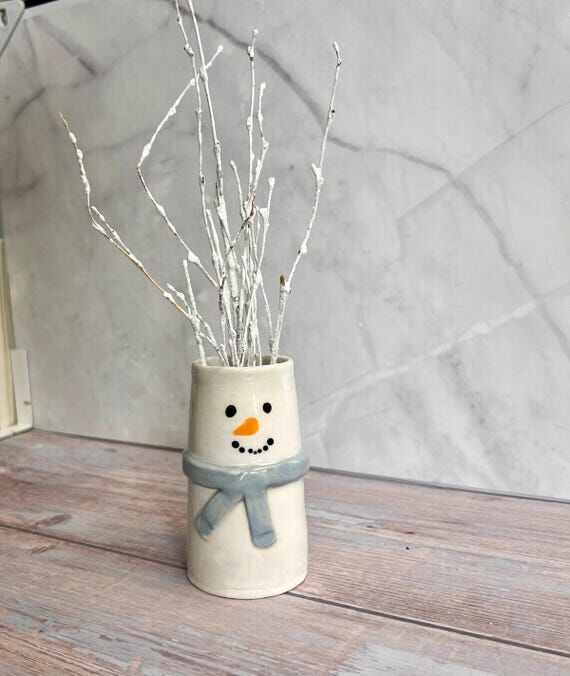 Handmade Snowman Vase | Winter Ceramic Decor ...
