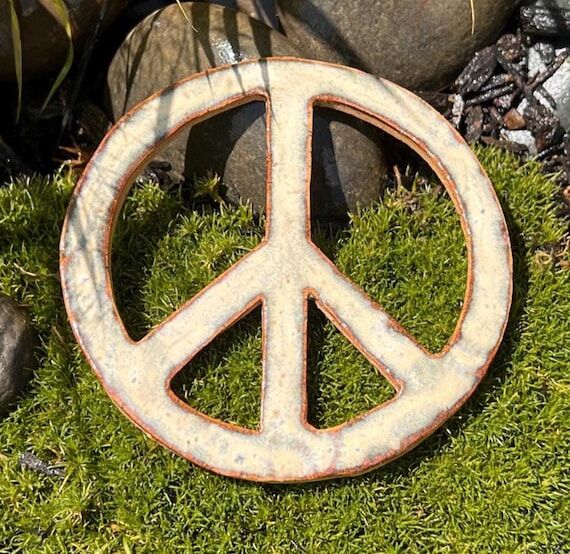 Peace Symbol Pottery Beige Ceramic Wall Hangi...