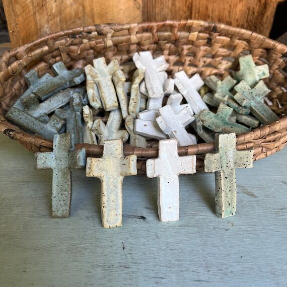 Handmade Ceramic Thumbprint Cross - Comfortin...