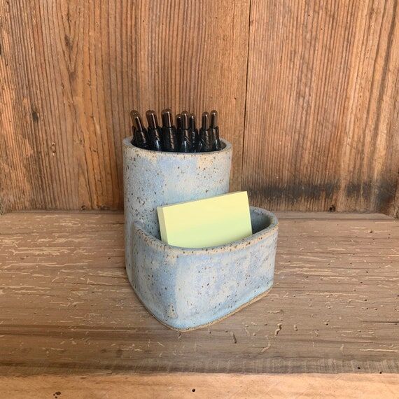 Artisan Ceramic Desk Organizer for Pens and N...