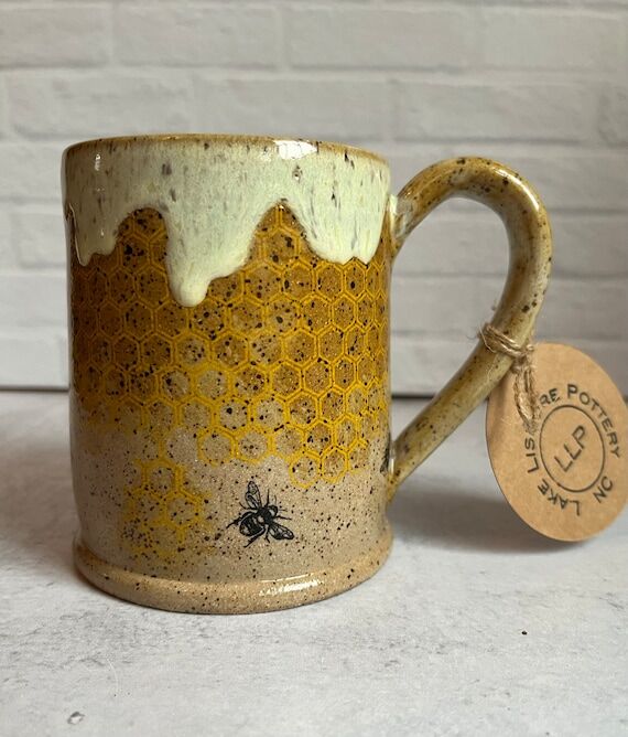 Honey Bee Drippy Honeycomb Handmade Pottery M...