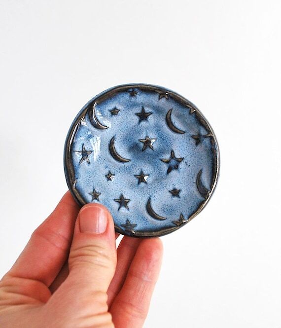Moon and Star Ring Dish - Blue - Ceramic, Pot...