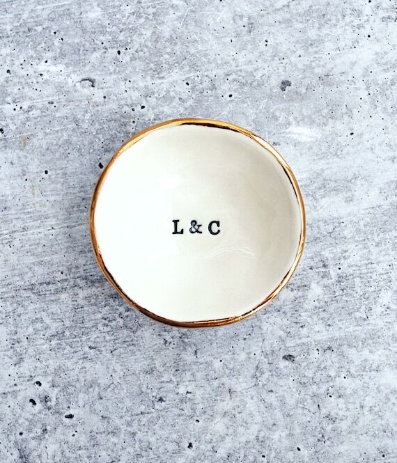 Personalized Initial Ring Dish: Gold Luster, ...