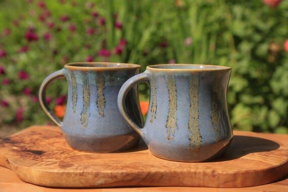 Blue and Gold Mug with Drippy Accents - Handm...