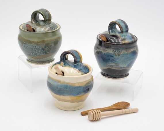 Lidded Pottery Sugar Bowl, Salt Cellar, or Ho...