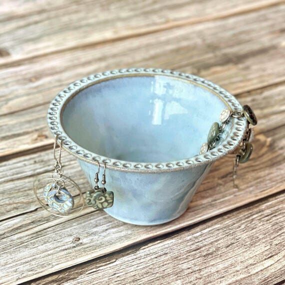 Ceramic Earring Bowl in pale Sky Blue Glaze...