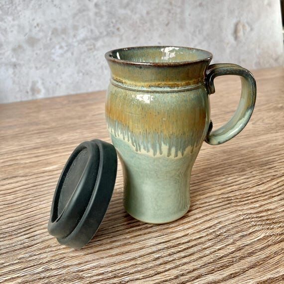 Hand Thrown Ceramic Travel Mug, Patina Glaze ...