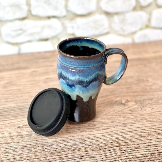 Ceramic Travel Mug With Optional Lid in Deep ...
