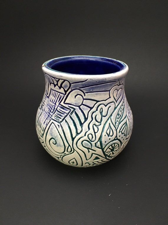 Handmade Pottery Vase, Wheel Thrown Zentangle...