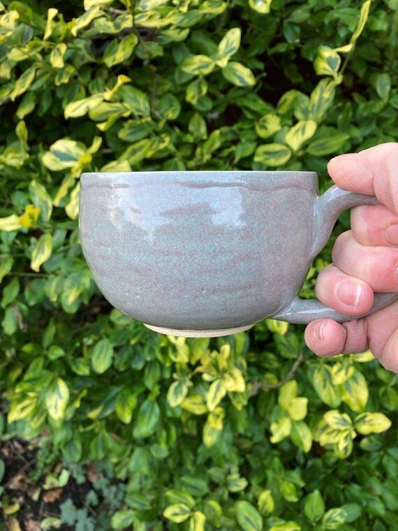 Ceramic hug mug, Sage green, handmade coffee ...