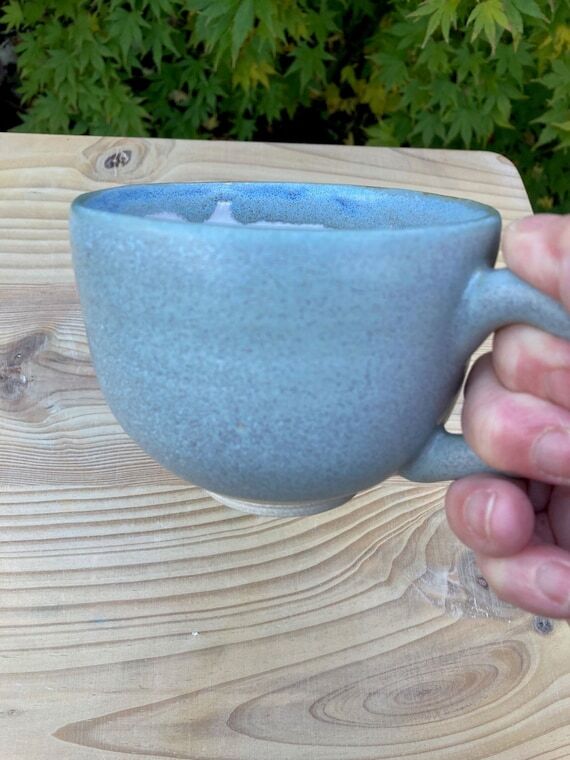 Ceramic coffee cup in Sage blue grey, wheel t...