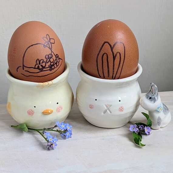 Handmade Ceramic Bunny or Chick Egg Cup: Hand...