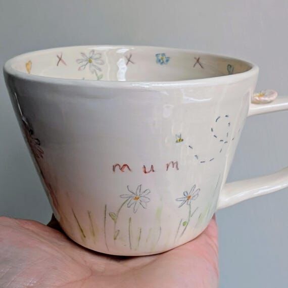 Handmade Mug For Mum, Ceramic Daisy, Forget M...