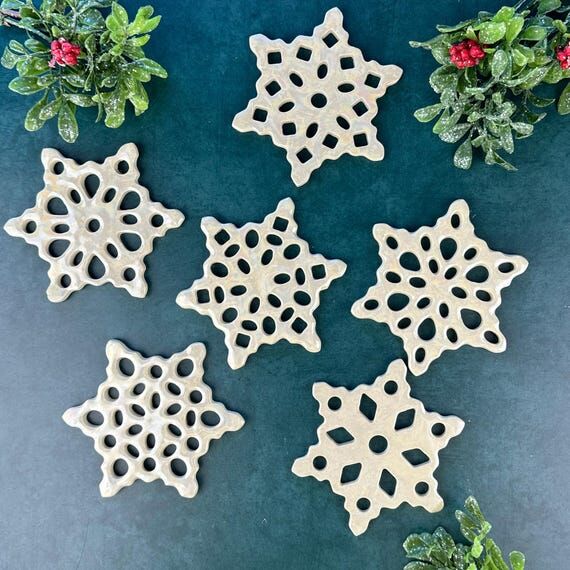 Handmade Ceramic Snowflake Christmas Ornament...