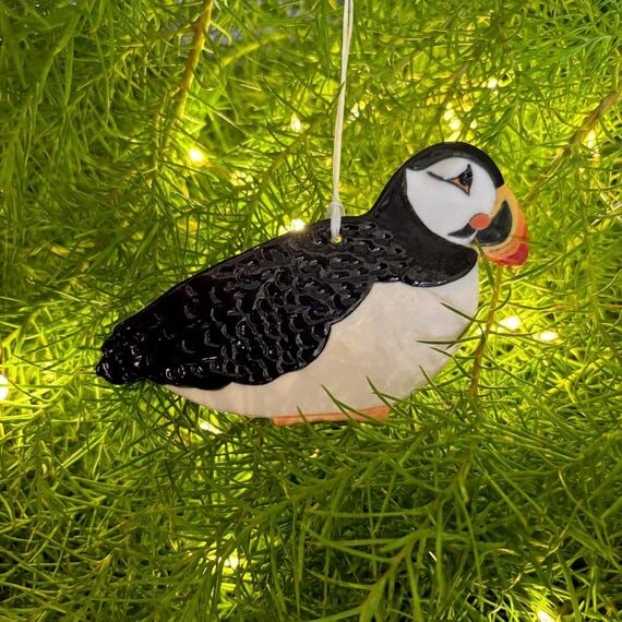 Hand made porcelain Puffin decoration, letter...